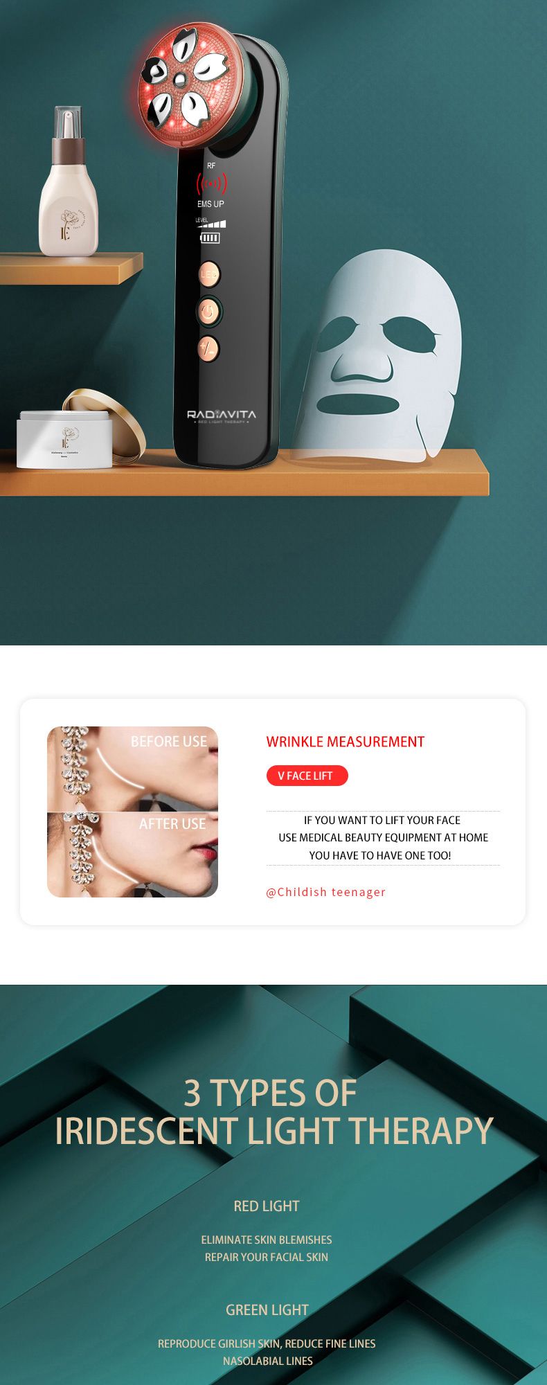 RadiaVita 3-Color LED Face & Neck Versatile Skin Care Instrument