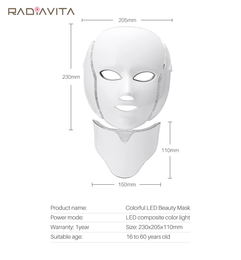 RadiaVita 7-Color LED Photon Face Mask (Skin Rejuvenation & Anti-Aging Light Therapy)