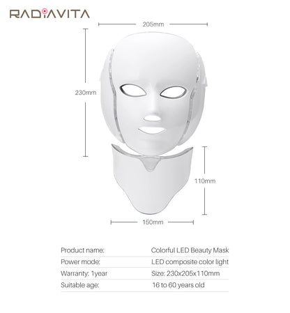 RadiaVita 7-Color LED Photon Face Mask (Skin Rejuvenation & Anti-Aging Light Therapy)